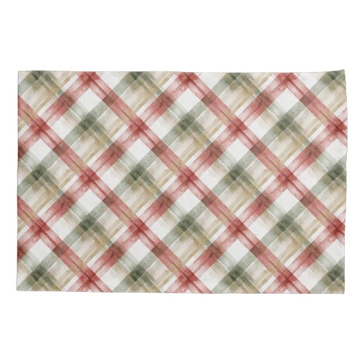 Red White Stripes Green Plaid Christmas Kussensloop (Achterkant-Links)
