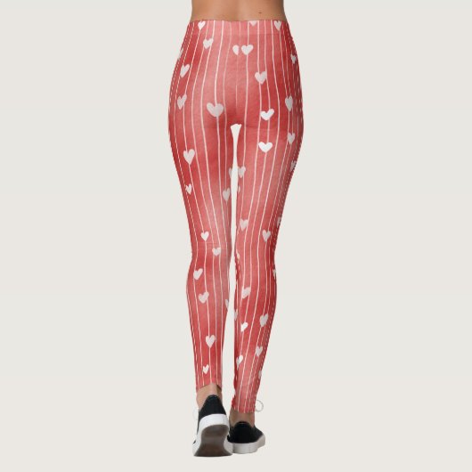 Red White Stripes Hearts Leggings (Achterkant)