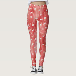 Red White Stripes Hearts Leggings