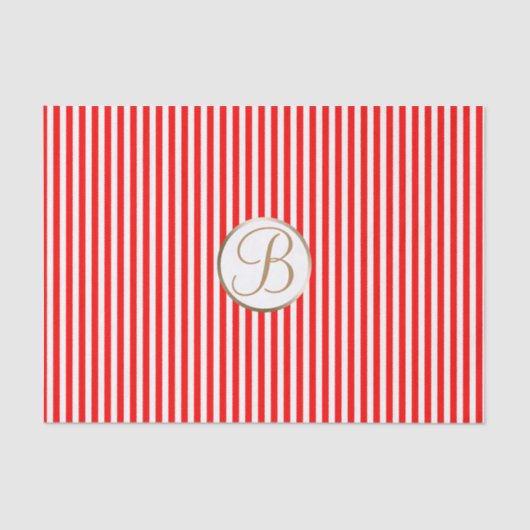Red White Stripes Holiday Monogram Letter Initiaal Tissuepapier (Voorkant)