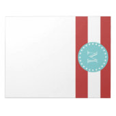 Red White Stripes Pattern, Blauwgroen Monogram Notitieblok (Voorkant)