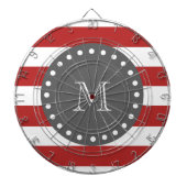 Red White Stripes Pattern, Charcoal Monogram Dartbord (Voorkant)