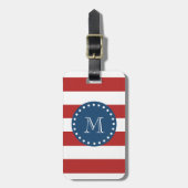 Red White Stripes Pattern, Navy Blue Monogram Bagagelabel (Voorkant verticaal)