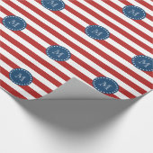 Red White Stripes Pattern, Navy Blue Monogram Cadeaupapier (Hoek)