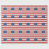 Red White Stripes Pattern, Navy Blue Monogram Cadeaupapier (Vlak)