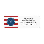 Red White Stripes Pattern, Navy Blue Monogram Etiket (Voorkant)