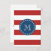 Red White Stripes Pattern, Navy Blue Monogram Kaart (Voorkant / Achterkant)