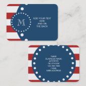 Red White Stripes Pattern, Navy Blue Monogram Visitekaartje (Voorkant / Achterkant)