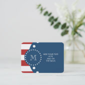 Red White Stripes Pattern, Navy Blue Monogram Visitekaartje (Staand voorkant)