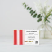Red White Stripes & QR Code & Social Media Icons Visitekaartje (Staand voorkant)