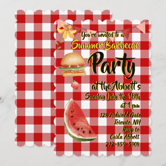 Red & White Summer Party Kaart (Voorkant / Achterkant)