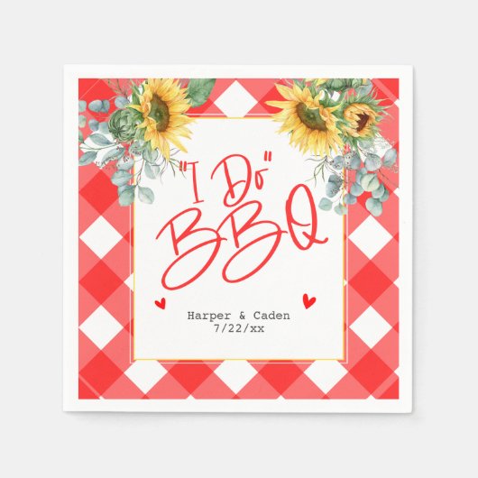 Red White Sunflower I Do BBQ Wedding Napkins Servet (Voorkant)