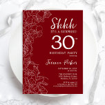 Red White Surprise 30th Birthday Kaart<br><div class="desc">Red White Surprise 30th Birthday Invitation Het minimalistische moderne feministische ontwerp kenmerkt botanische accenten en typografische manuscriptdoopvont. Eenvoudige bloemige uitnodigingskaart perfect voor een stijlvol vrouw verrassingsfeest. Uitnodigingen op Zazzle afdrukken of sjabloon voor digitaal afdrukken direct downloaden.</div>