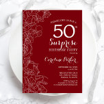 Red White Surprise 50th Birthday Party Kaart<br><div class="desc">Red White Floral Surprise 50th Birthday Party Invitation. Minimalistisch modern design met botanische accenten en lettertype typografie. Eenvoudige bloemige uitnodigingskaart perfect voor een stijlvol vrouw verrassingsfeest. Kan op elke leeftijd worden aangepast. Uitnodigingen op Zazzle afdrukken of sjabloon voor digitaal afdrukken direct downloaden.</div>