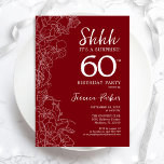 Red White Surprise 60th Birthday Kaart<br><div class="desc">Red White Surprise 60th Birthday Invitation. Het minimalistische moderne feministische ontwerp kenmerkt botanische accenten en typografische manuscriptdoopvont. Eenvoudige bloemige uitnodigingskaart perfect voor een stijlvol vrouw verrassingsfeest. Uitnodigingen op Zazzle afdrukken of sjabloon voor digitaal afdrukken direct downloaden.</div>