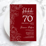 Red White Surprise 70th Birthday Kaart<br><div class="desc">Red White Surprise 70th Birthday Invitation Het minimalistische moderne feministische ontwerp kenmerkt botanische accenten en typografische manuscriptdoopvont. Eenvoudige bloemige uitnodigingskaart perfect voor een stijlvol vrouw verrassingsfeest. Uitnodigingen op Zazzle afdrukken of sjabloon voor digitaal afdrukken direct downloaden.</div>