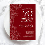 Red White Surprise 70th Birthday Party Kaart<br><div class="desc">Red White Floral Surprise 70th Birthday Party Invitation. Minimalistisch modern design met botanische accenten en lettertype typografie. Eenvoudige bloemige uitnodigingskaart perfect voor een stijlvol vrouw verrassingsfeest. Kan op elke leeftijd worden aangepast. Uitnodigingen op Zazzle afdrukken of sjabloon voor digitaal afdrukken direct downloaden.</div>