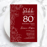 Red White Surprise 80th Birthday Kaart<br><div class="desc">Red White Surprise 80th Birthday Invitation. Het minimalistische moderne feministische ontwerp kenmerkt botanische accenten en typografische manuscriptdoopvont. Eenvoudige bloemige uitnodigingskaart perfect voor een stijlvol vrouw verrassingsfeest. Uitnodigingen op Zazzle afdrukken of sjabloon voor digitaal afdrukken direct downloaden.</div>