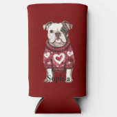 Red White Sweater with hearts Bulldog Seltzer Blikjeskoeler (Voorkant)