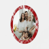 Red White Tartan Plaid Family Photo Ornament (Voorkant links)