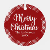 Red White Tartan Plaid Family Photo Ornament (Achterkant)