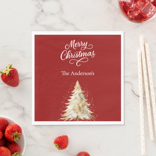 Red white tree snow script Christmas luncheon Servet (Insitu)