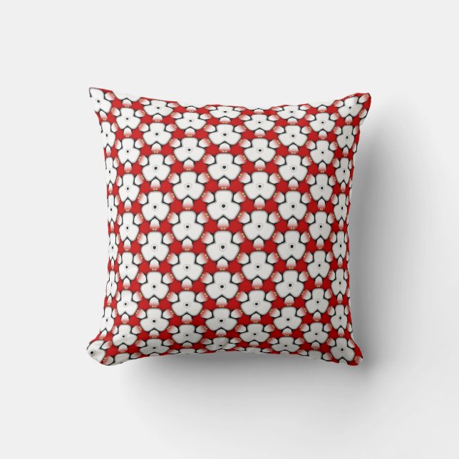 Red White Tri Floral Geometric Pattern Cushion Kussen (Voorkant)
