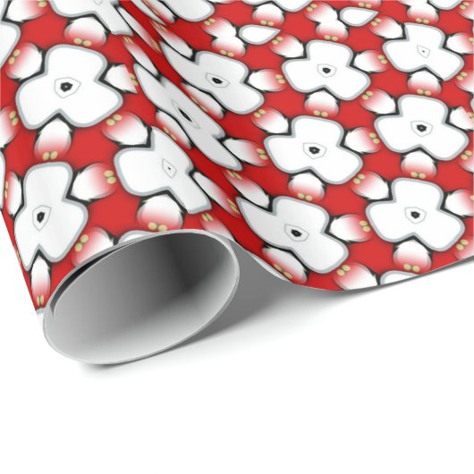 Red White Tri Floral Pattern cadeaupapier (Rol Hoek)