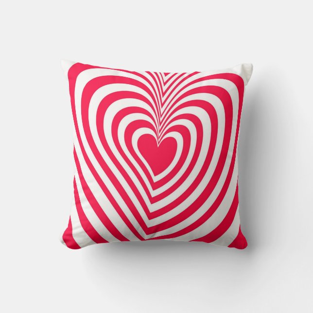 Red White Trippy Hypnotic Heart Love Pattern Kussen (Voorkant)