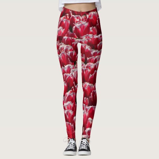 Red White Tulps Pattern Legging (Voorkant)
