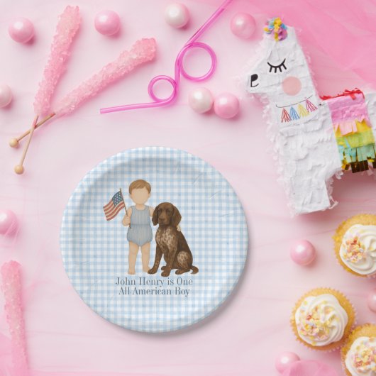 Red White Two - One All American Boy Paper Plates Papieren Bordje (Feest)