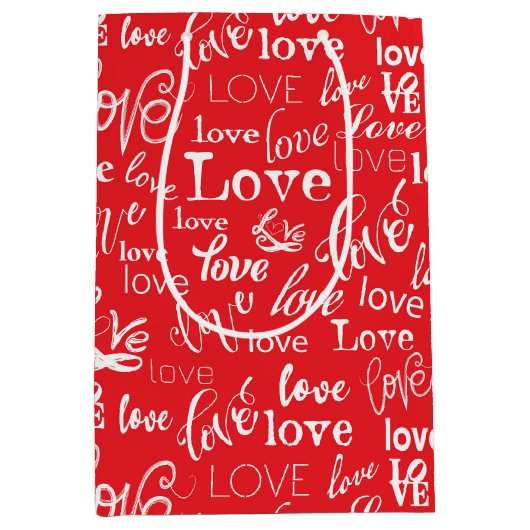 Red & White Typography "Love" Pattern Valentine's  Medium Cadeauzakje (Voorkant)
