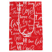 Red & White Typography "Love" Pattern Valentine's  Medium Cadeauzakje (Achterkant)