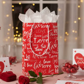 Red & White Typography "Love" Pattern Valentine's  Medium Cadeauzakje