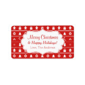 Red White Ugly kerstSweater Icons Pattern Etiket (Voorkant)
