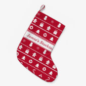 Red White Ugly kerstSweater Icons Pattern Kleine Kerstsok (Voorkant (Hangend))