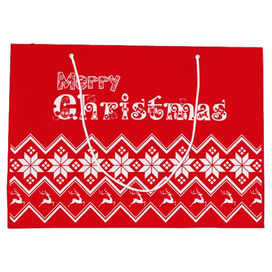 Red & White Ugly Sweater Christmas Gift Bag Groot Cadeauzakje (Achterkant)