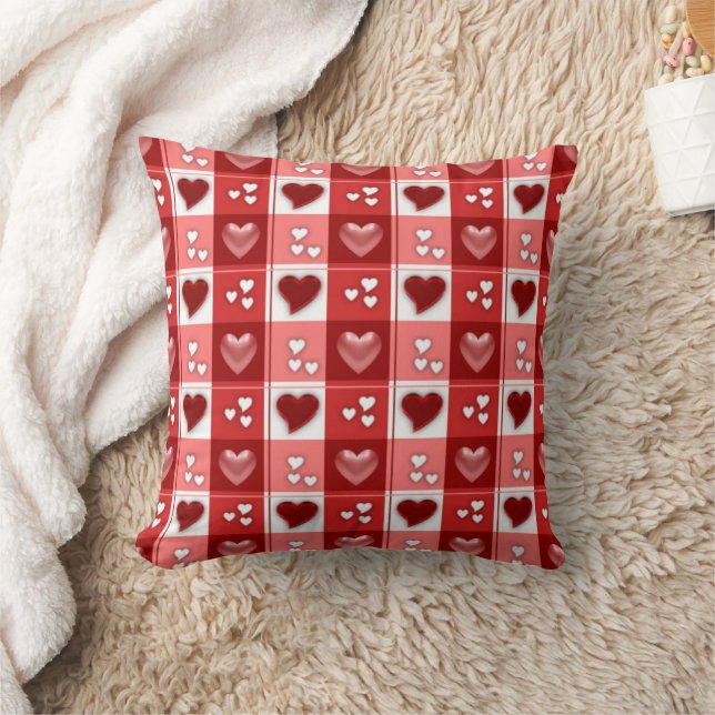 Red White Valentijn Gingham Hearts Sierkussen (Deken)
