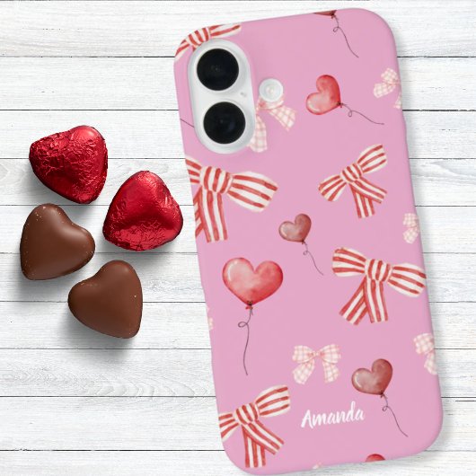 Red White Valentine Bows and Heart Balloons Case-Mate iPhone Case