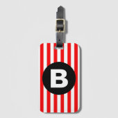 Red White Vertical Stripes Black Monogram Bagagelabel (Voorkant (verticaal))