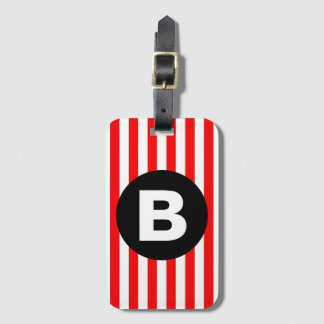 Red White Vertical Stripes Black Monogram Bagagelabel