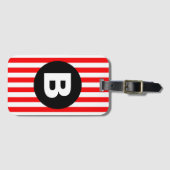 Red White Vertical Stripes Black Monogram Bagagelabel (Voorkant (horizontaal))