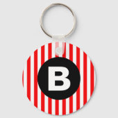 Red White Vertical Stripes Black Monogram Sleutelhanger (Voorkant)