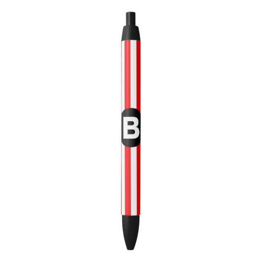 Red White Vertical Stripes Black Monogram Zwarte Inkt Pen (Voorkant Verticaal)