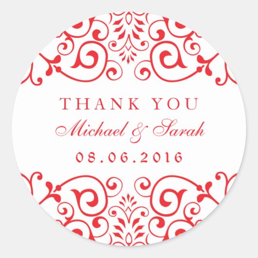 Red White Wedding Victoriaans Swirl Floral Sticker (Voorkant)