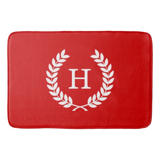 Red White Wheat Laurel Wreated Initiaal Monogram Badmat (Voorkant)