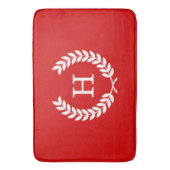 Red White Wheat Laurel Wreated Initiaal Monogram Badmat (Voorkant Verticaal)