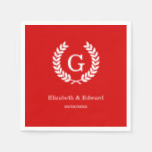 Red White Wheat Laurel Wreated Initiaal Monogram Servetten (Voorkant)