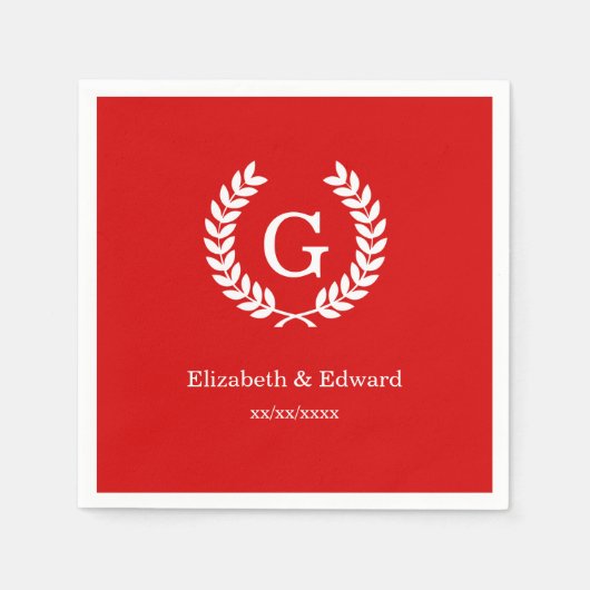 Red White Wheat Laurel Wreated Initiaal Monogram Servetten (Voorkant)