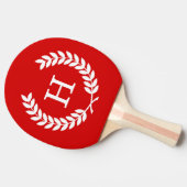 Red White Wheat Laurel Wreated Initiaal Monogram Tafeltennisbatje (Zijkant)